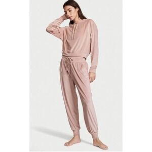 Victoria's Secret On Point Pink Ribbed Velour Hoodie & Jogger Set Womens Size XL